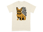 French bulldog wearing a t-shirt that says "Full-Time Couch Potato."