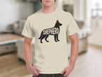 T-shirt with black silhouette of a German Shepherd with "SHEPHERD" text inside.