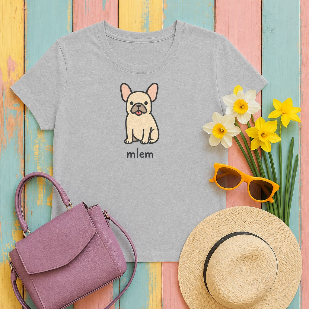 Cute French Bulldog with Mlem Expression Funny Dog T-Shirt in Sport Grey