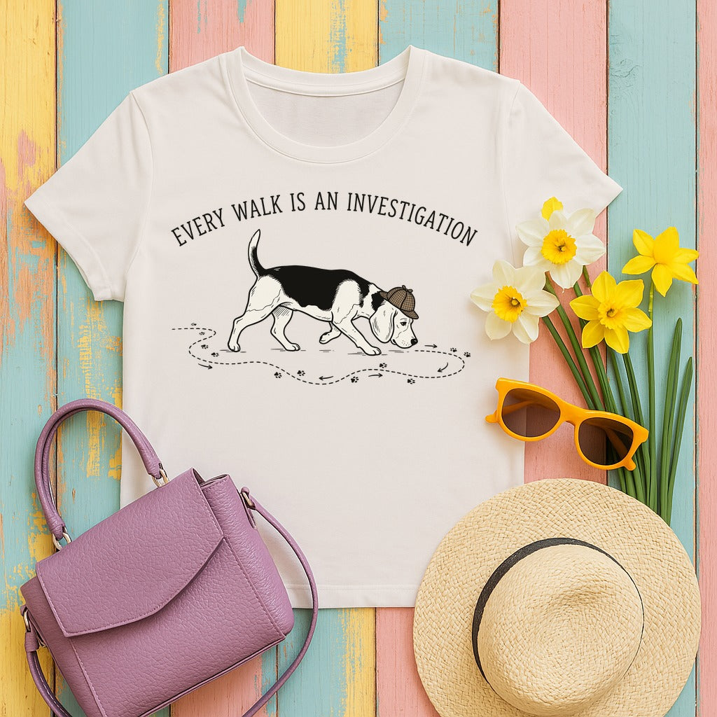 Every Walk Is An Investigation Beagle Sniff T-Shirt in Ice Grey