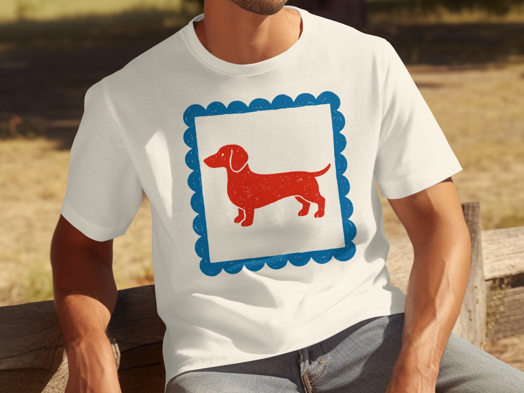 Red Dachshund Graphic White Short Sleeve Shirt