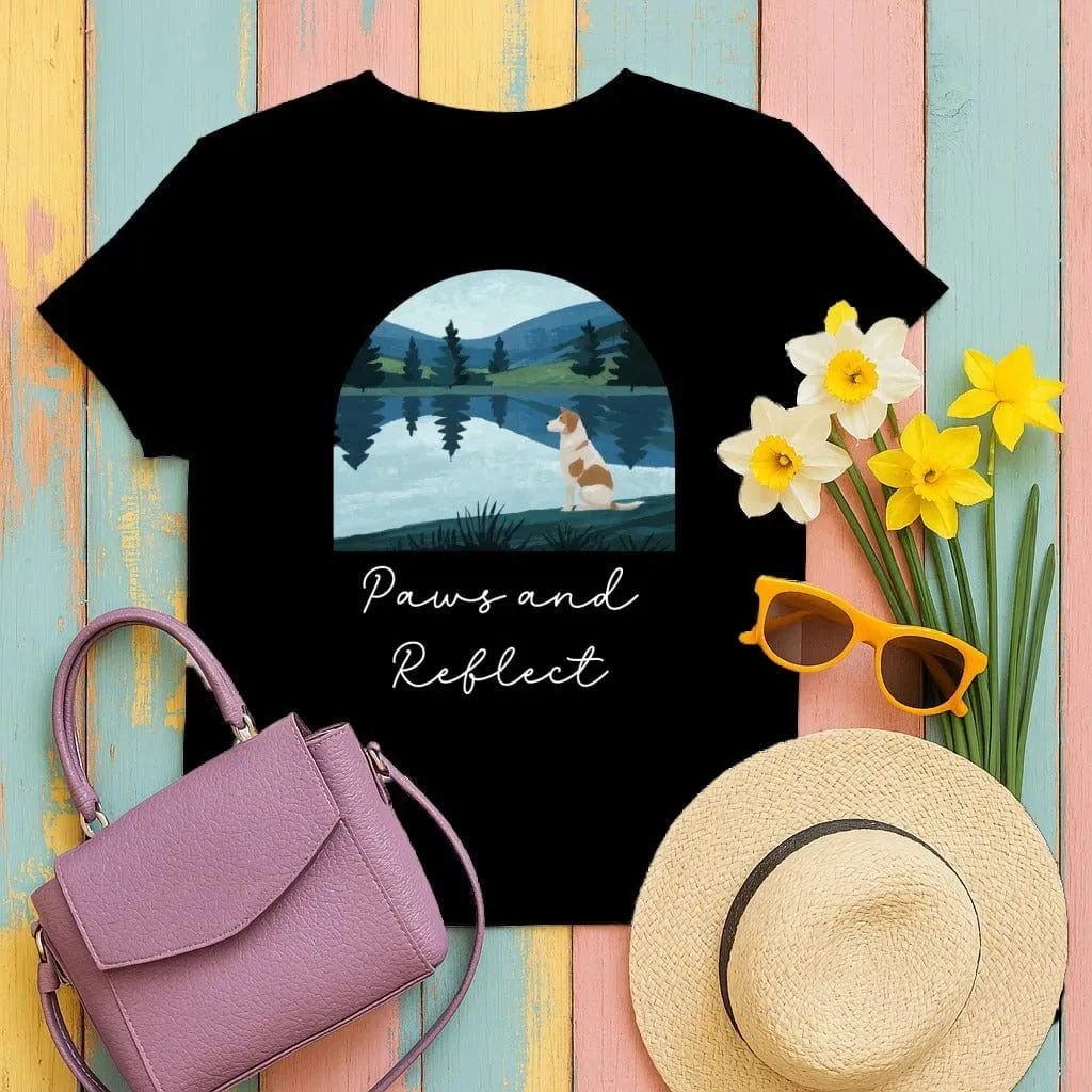 Dog At Lake Nature Outdoors Landscape Scenic Art T-Shirt Black T-shirt