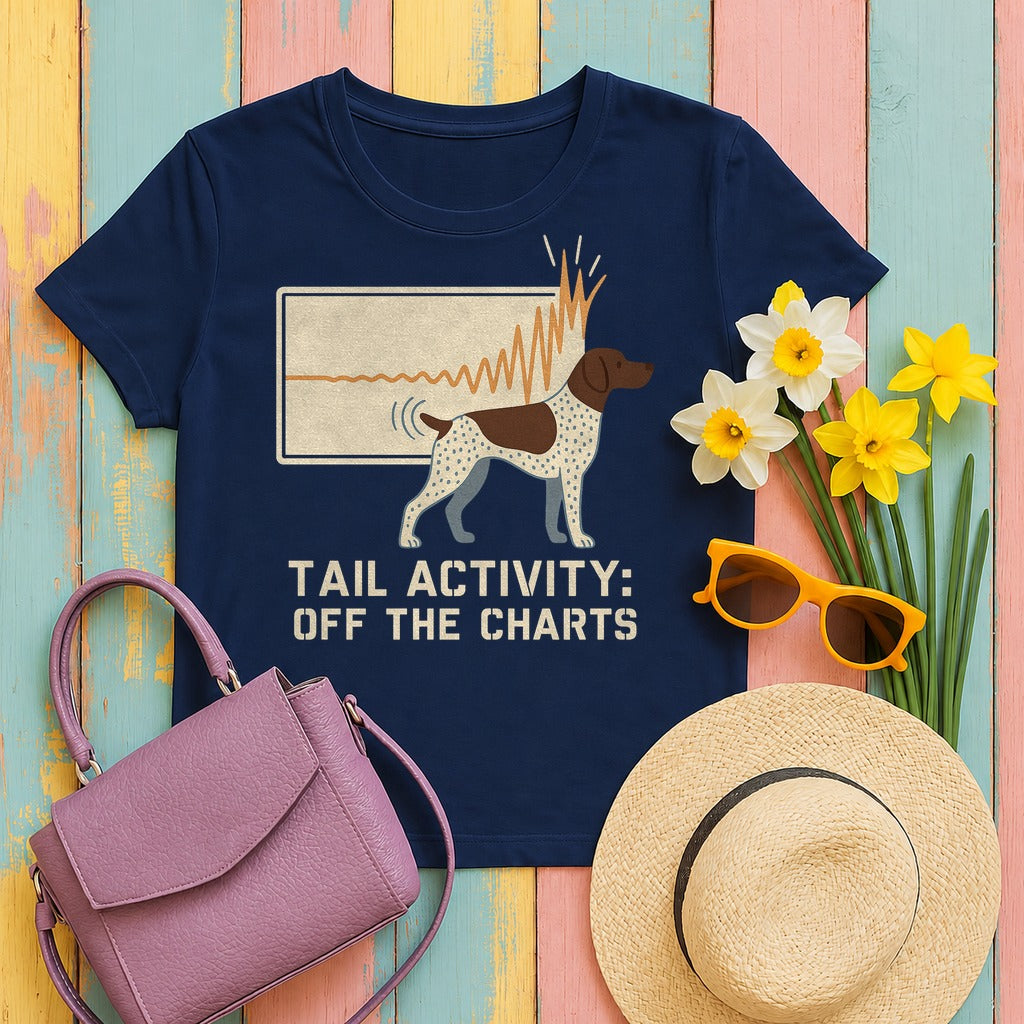 German Shorthaired Pointer Tail Activity Off the Charts T-shirt in Navy