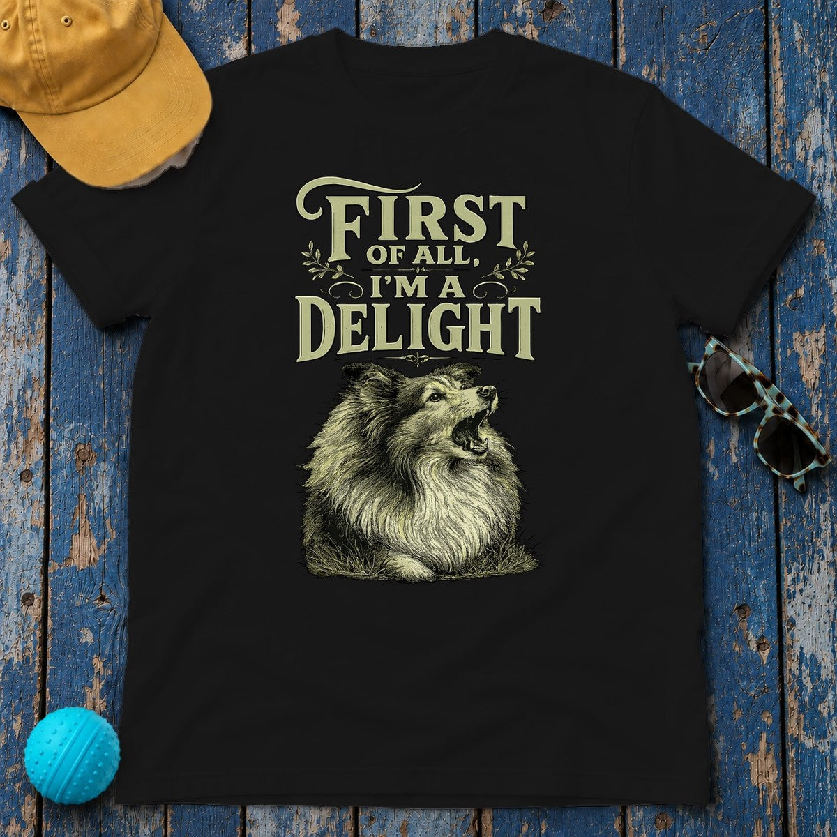 I'm A Delight Engraved Sheltie T-Shirt in Black