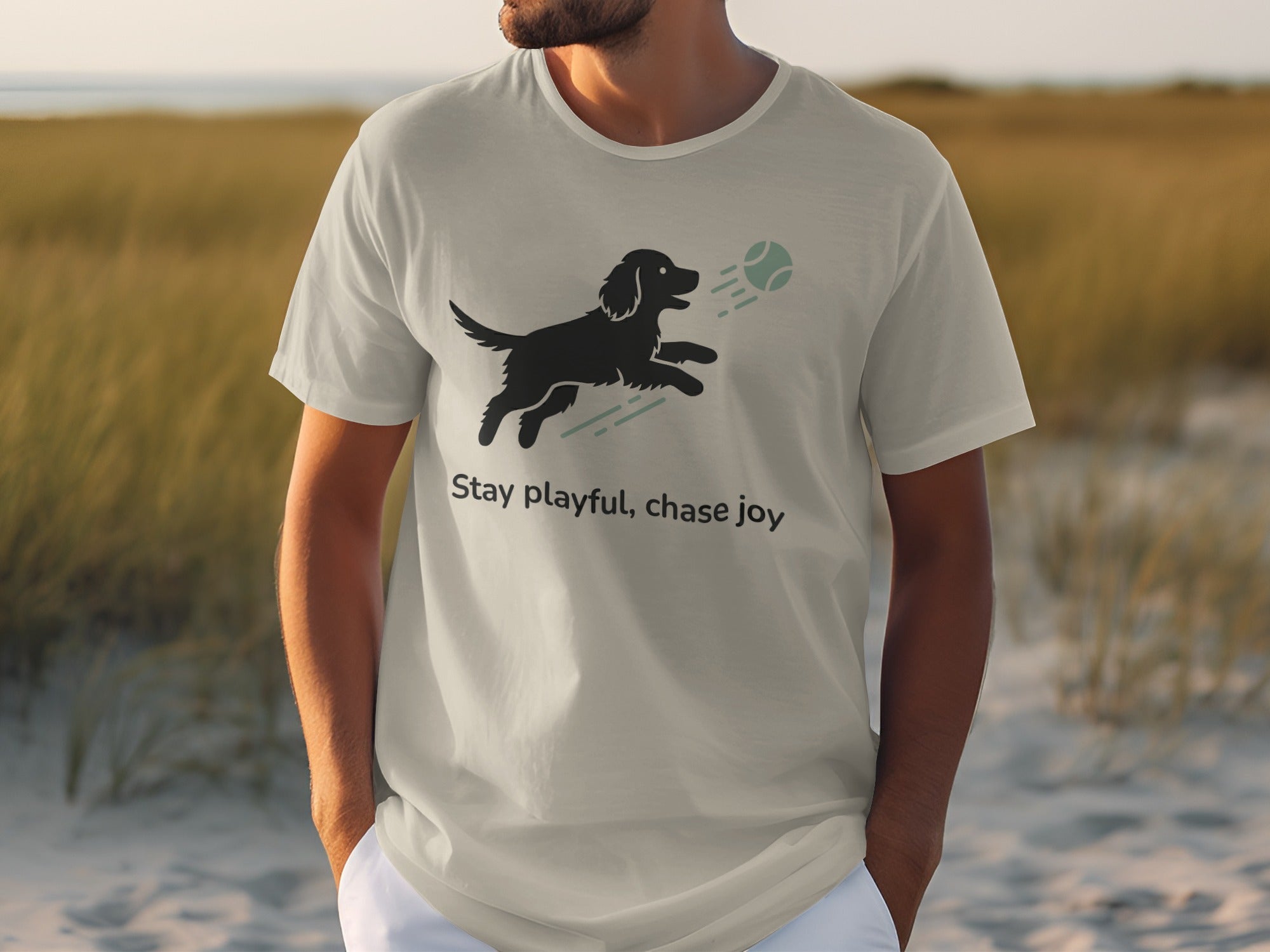 Stay playful chase joy dog and ball graphic t-shirt