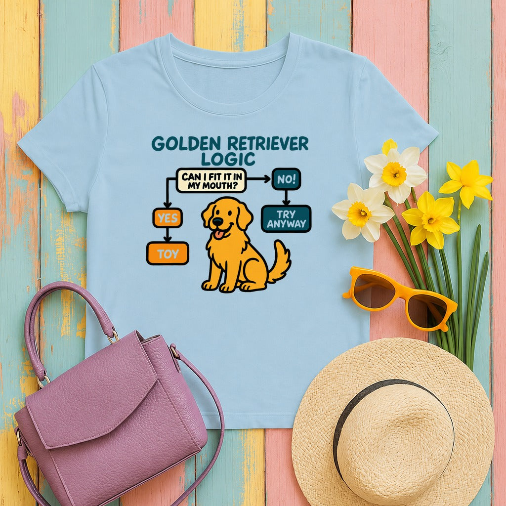 Golden Retriever Logic Flowchart T-Shirt in Light Blue