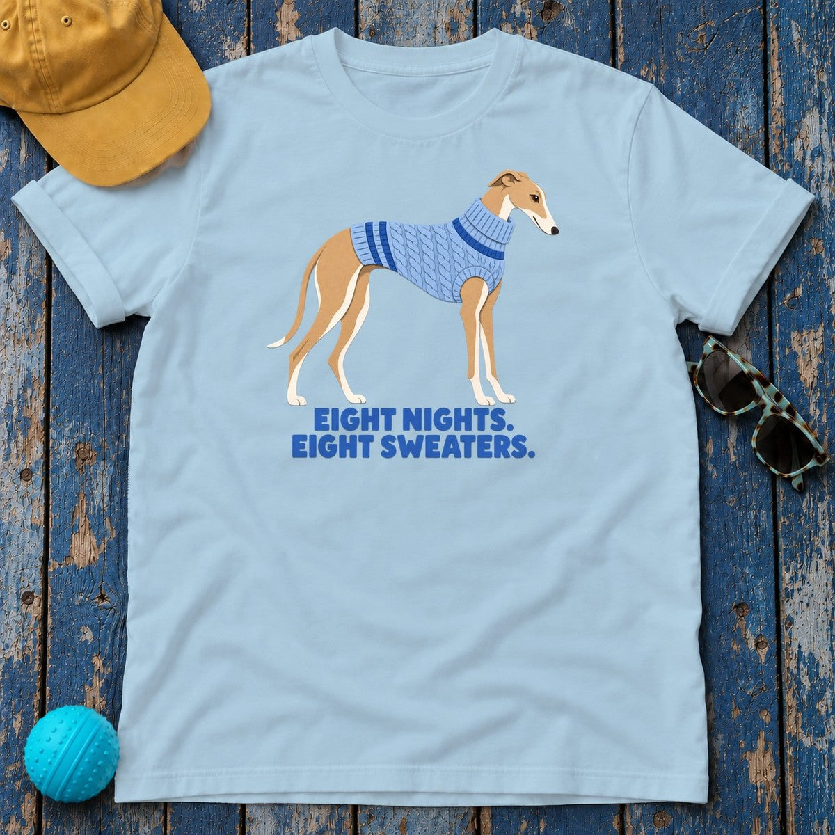 Eight Nights Eight Sweaters Blue Sweater Greyhound T-Shirt in Light Blue - flat lay