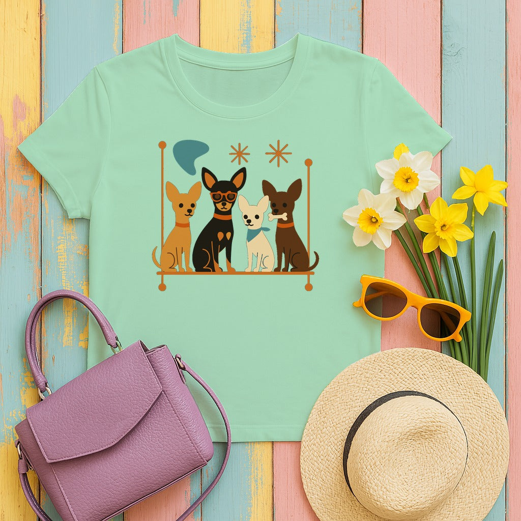 Mid-Century Chihuahua Crew T-Shirt in Mint Green