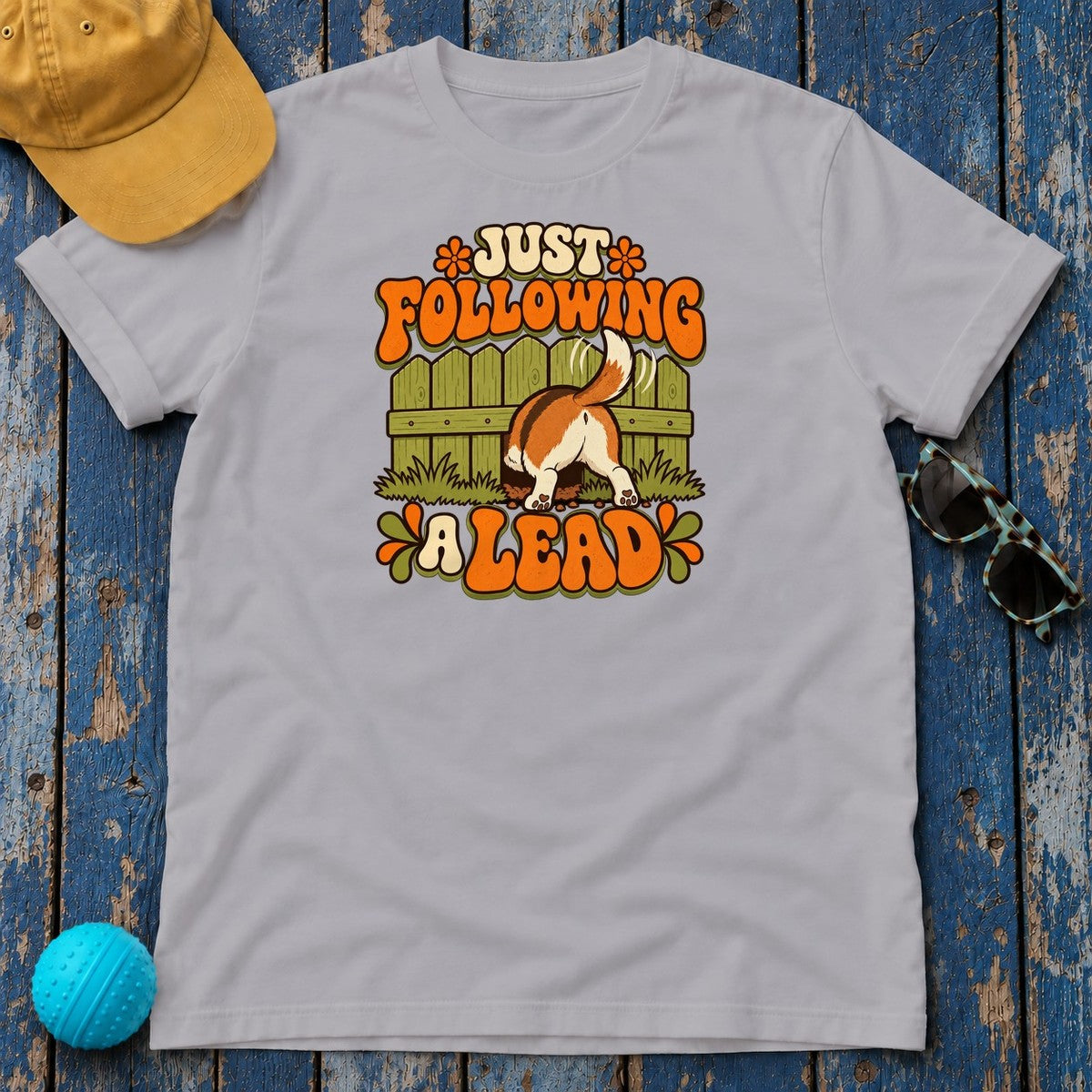 Just Following a Lead Beagle T-Shirt in Athletic Heather - flat lay