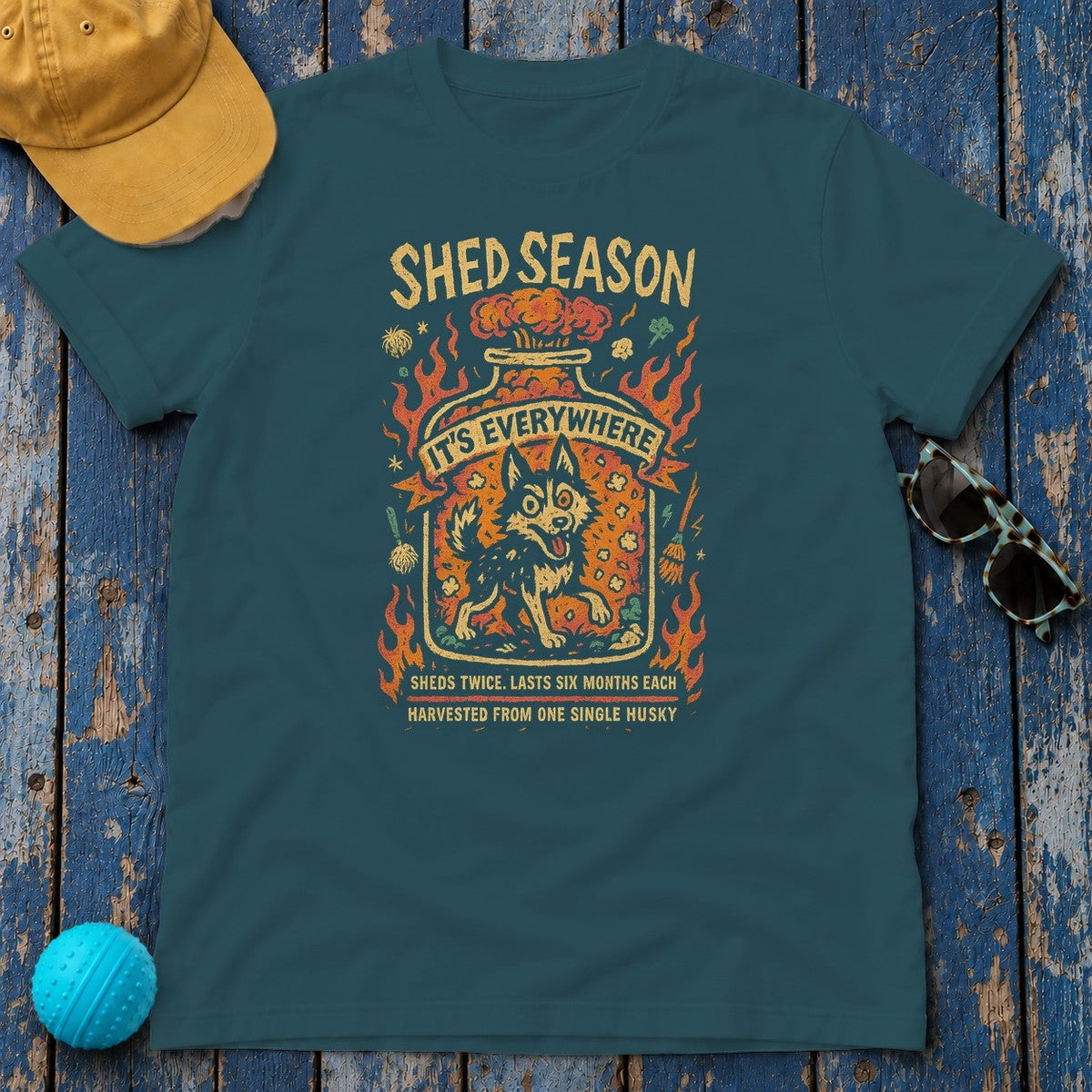Siberian Husky Shed Season T-Shirt in Heather Deep Teal