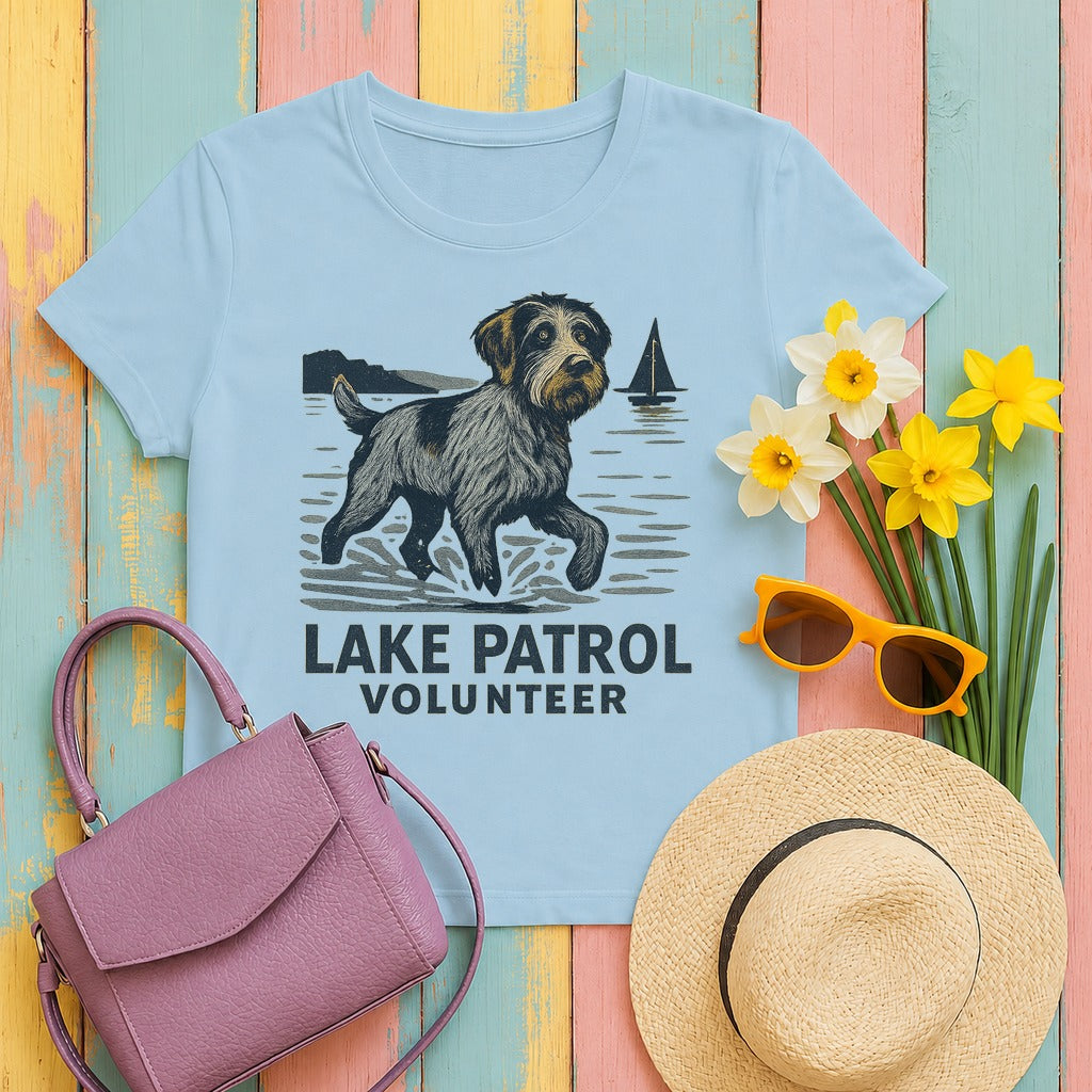 Wirehaired Pointing Griffon Lake Patrol Volunteer T-shirt in Light Blue