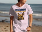 German Shepherd graphic t-shirt with "Overthinking on Everyone's Behalf" text.
