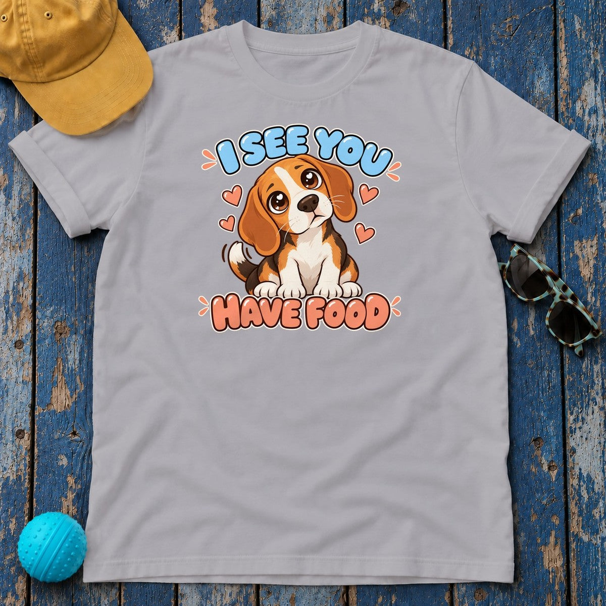 I See You Have Food Beagle T-Shirt in Athletic Heather - flat lay