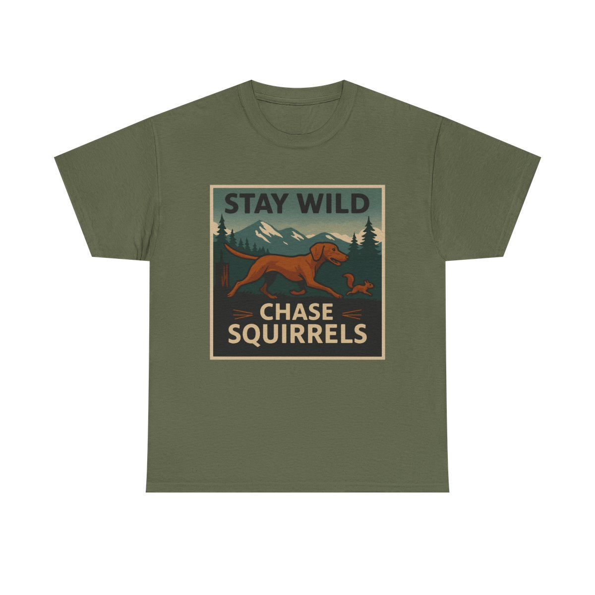 Chase Squirrels Vizsla t-shirt, Military Green