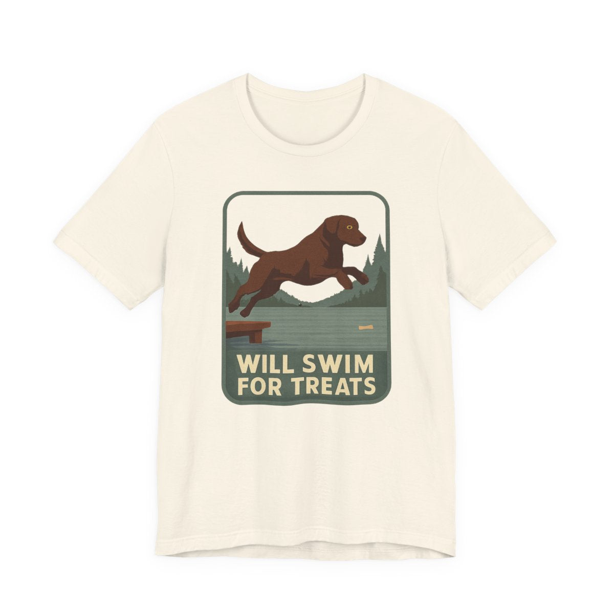 Chocolate Lab Will Swim for Treats t-shirt, view 3