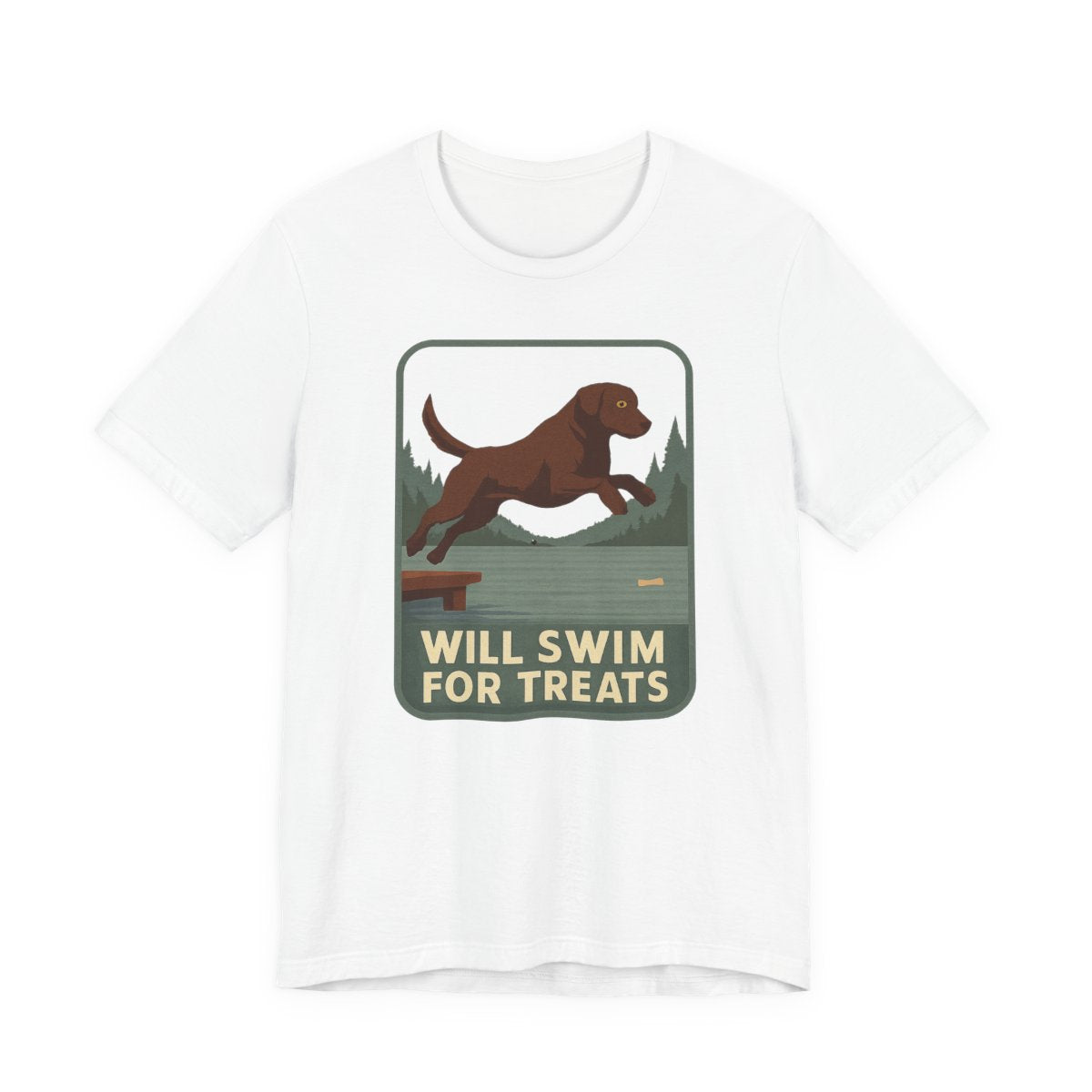 Chocolate Lab Will Swim for Treats t-shirt, view 4