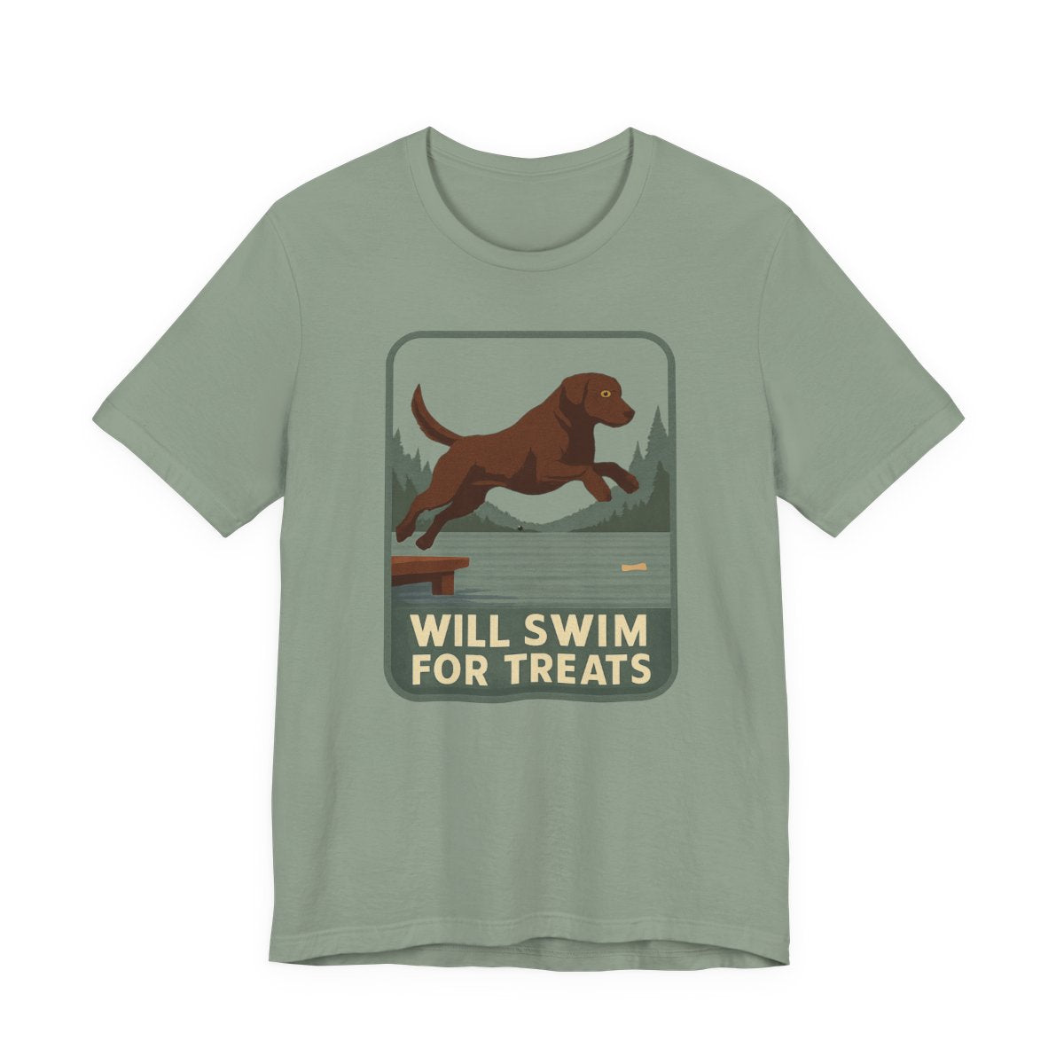 Chocolate Lab Will Swim for Treats t-shirt, view 5