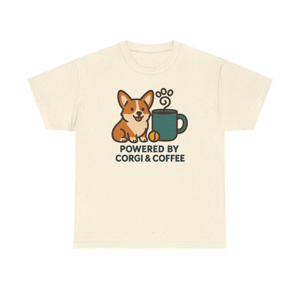 Corgi & Coffee Powered Whimsical t-shirt, Natural