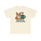 Corgi & Coffee Powered Whimsical t-shirt, Natural