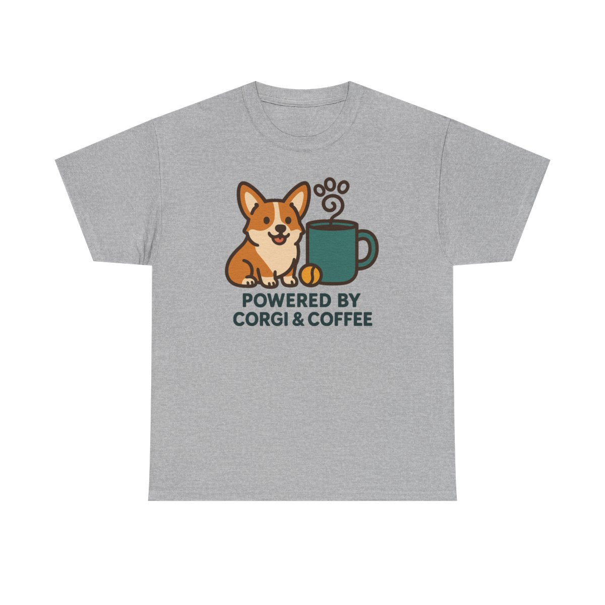 Corgi & Coffee Powered Whimsical t-shirt, Sport Grey