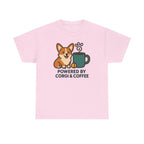 Corgi & Coffee Powered Whimsical t-shirt, Light Pink