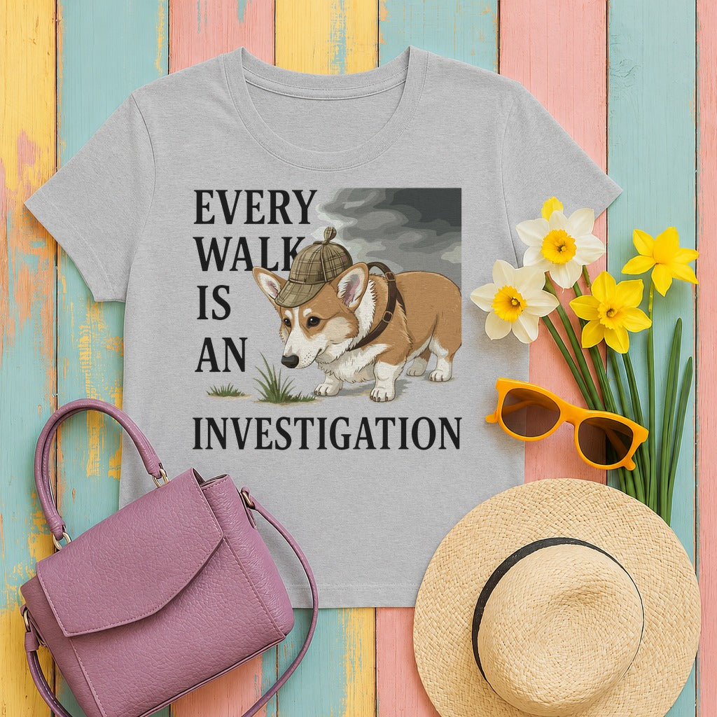 Every Walk Corgi Dog Detective T-Shirt in Sport Grey