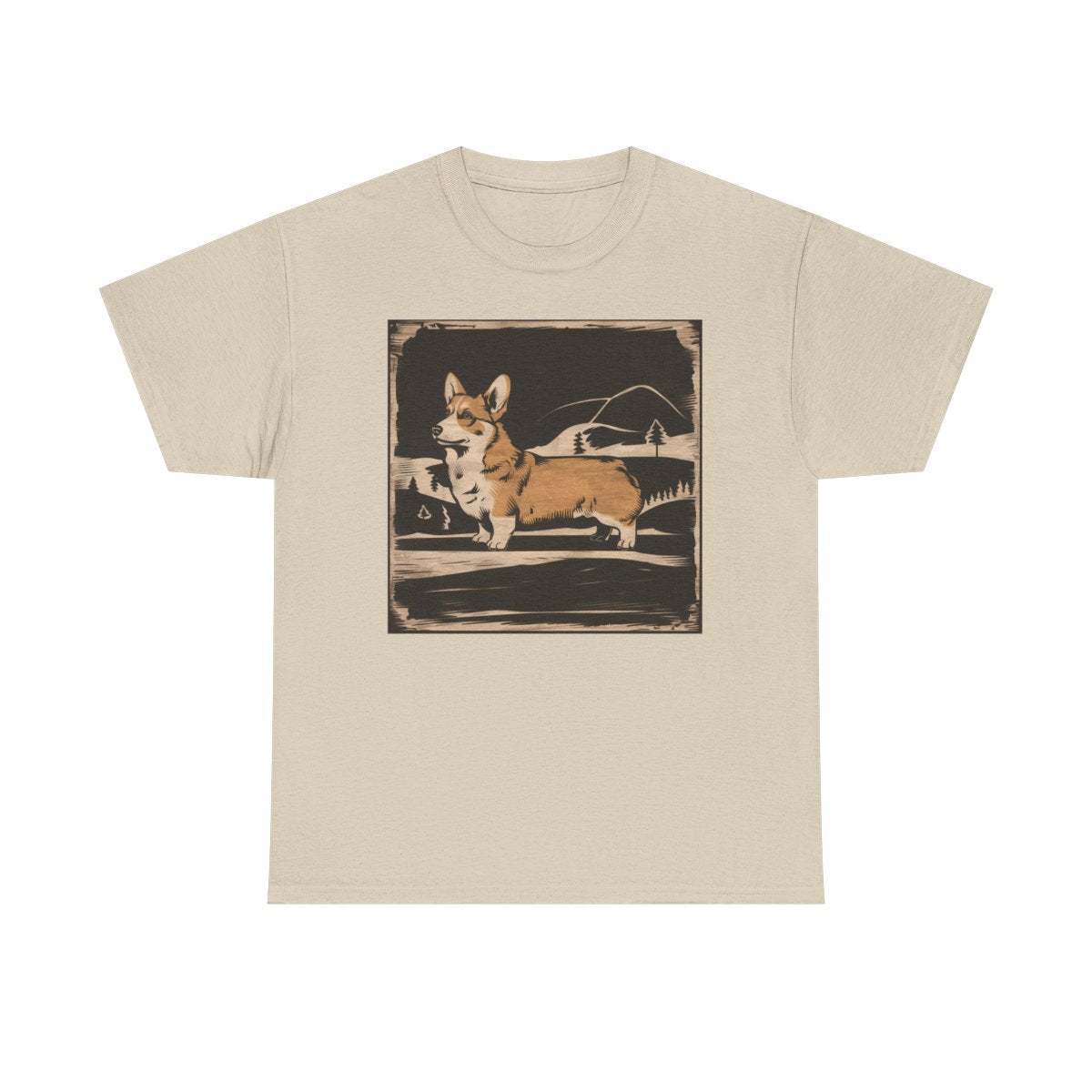 Cute Corgi with Mountains Design T-Shirts