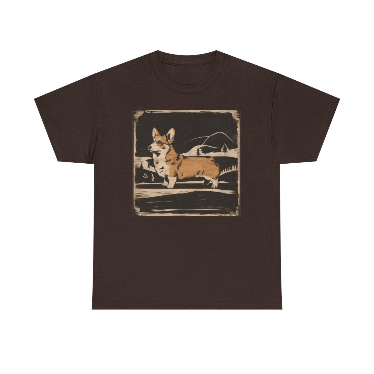 Cute Corgi with Mountains Design T-Shirts