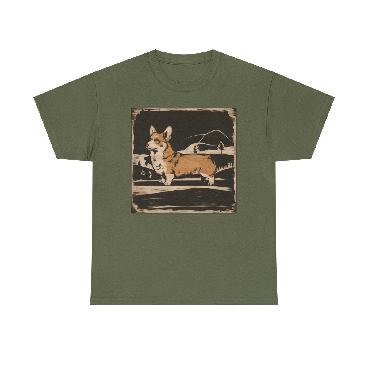 Cute Corgi with Mountains Design T-Shirts