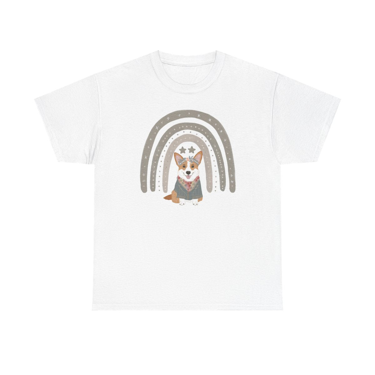 Cute Corgi with Rainbow Stars Print T-Shirts