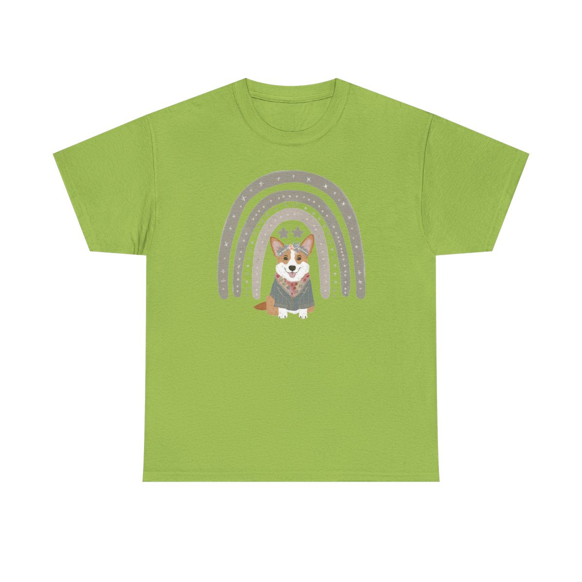 Cute Corgi with Rainbow Stars Print T-Shirts