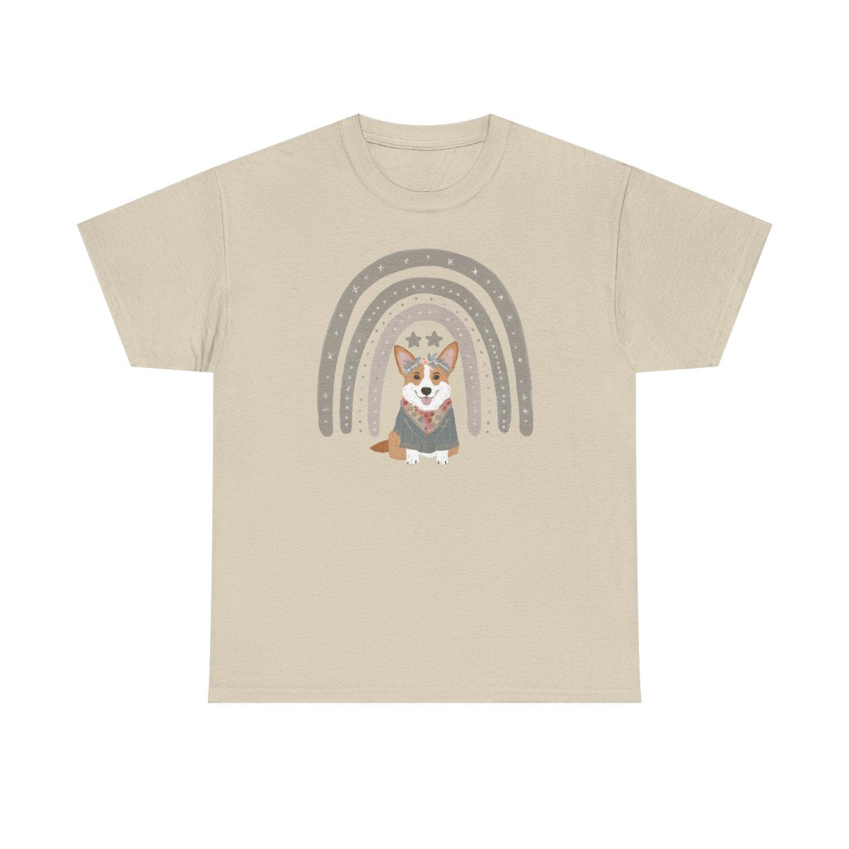 Cute Corgi with Rainbow Stars Print T-Shirts