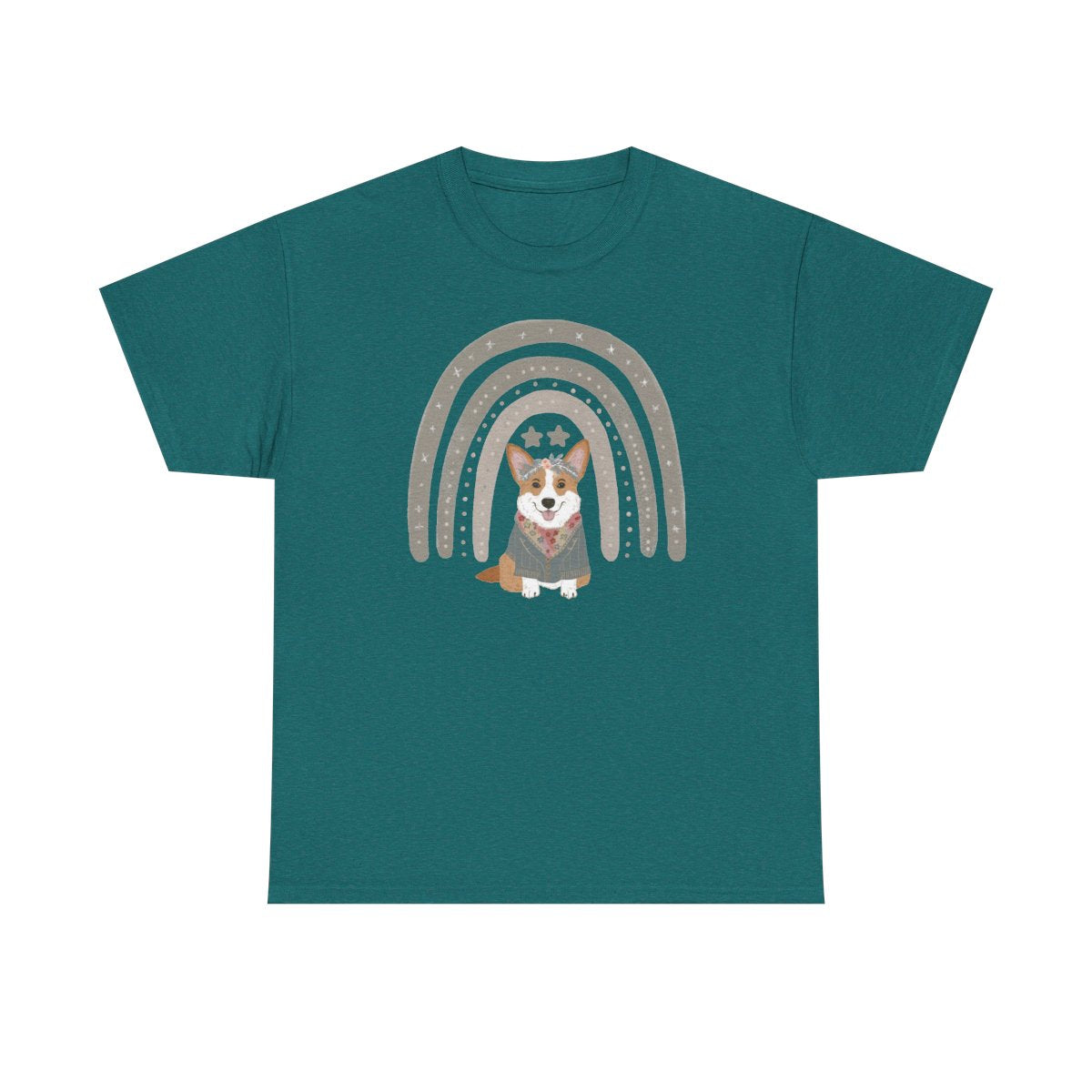 Cute Corgi with Rainbow Stars Print T-Shirts