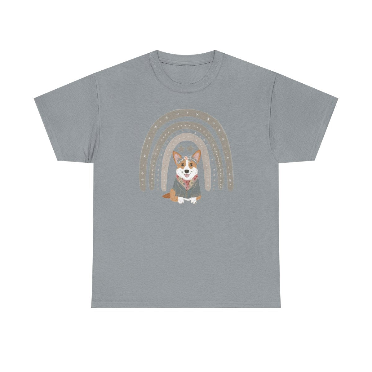 Cute Corgi with Rainbow Stars Print T-Shirts