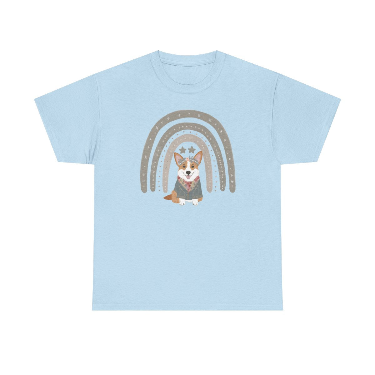 Cute Corgi with Rainbow Stars Print T-Shirts