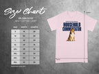 Gildan 5000 t-shirt size chart with dog graphic and text.