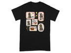 T-shirt featuring a collage of vintage-style poodle illustrations in framed squares.