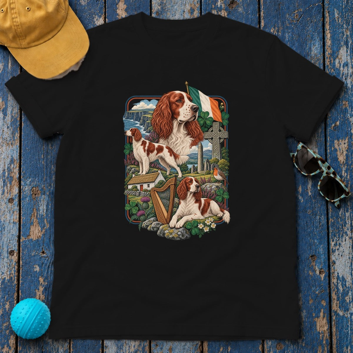 Irish Red and White Setter Ireland Heritage T-Shirt in Black
