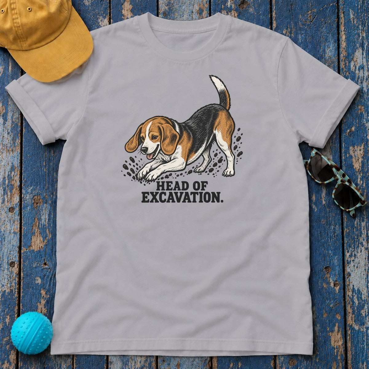 Head of Excavation Beagle T-Shirt in Athletic Heather - flat lay