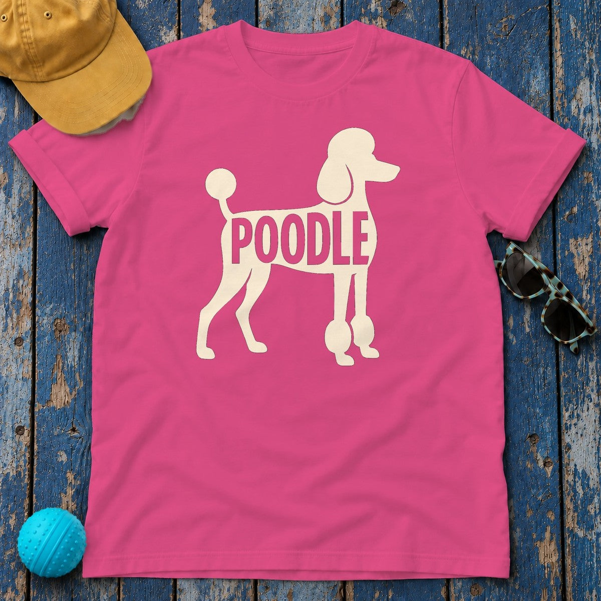 Poodle Pride Text Art T-Shirt in Heliconia