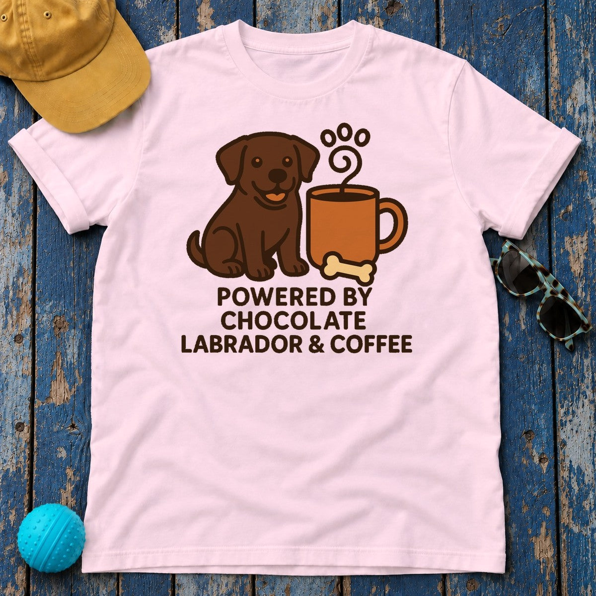 Chocolate Lab & Coffee Power T-shirt in Light Pink