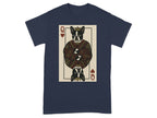 Dark t-shirt with a Queen of Hearts playing card featuring a Boston Terrier.