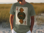 T-shirt with Queen of Hearts dog playing card graphic.