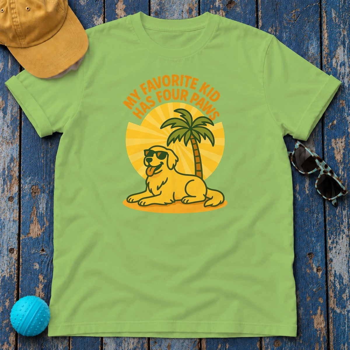 My Favorite Kid Has Four Paws With Golden Retriever T-Shirt in Lime