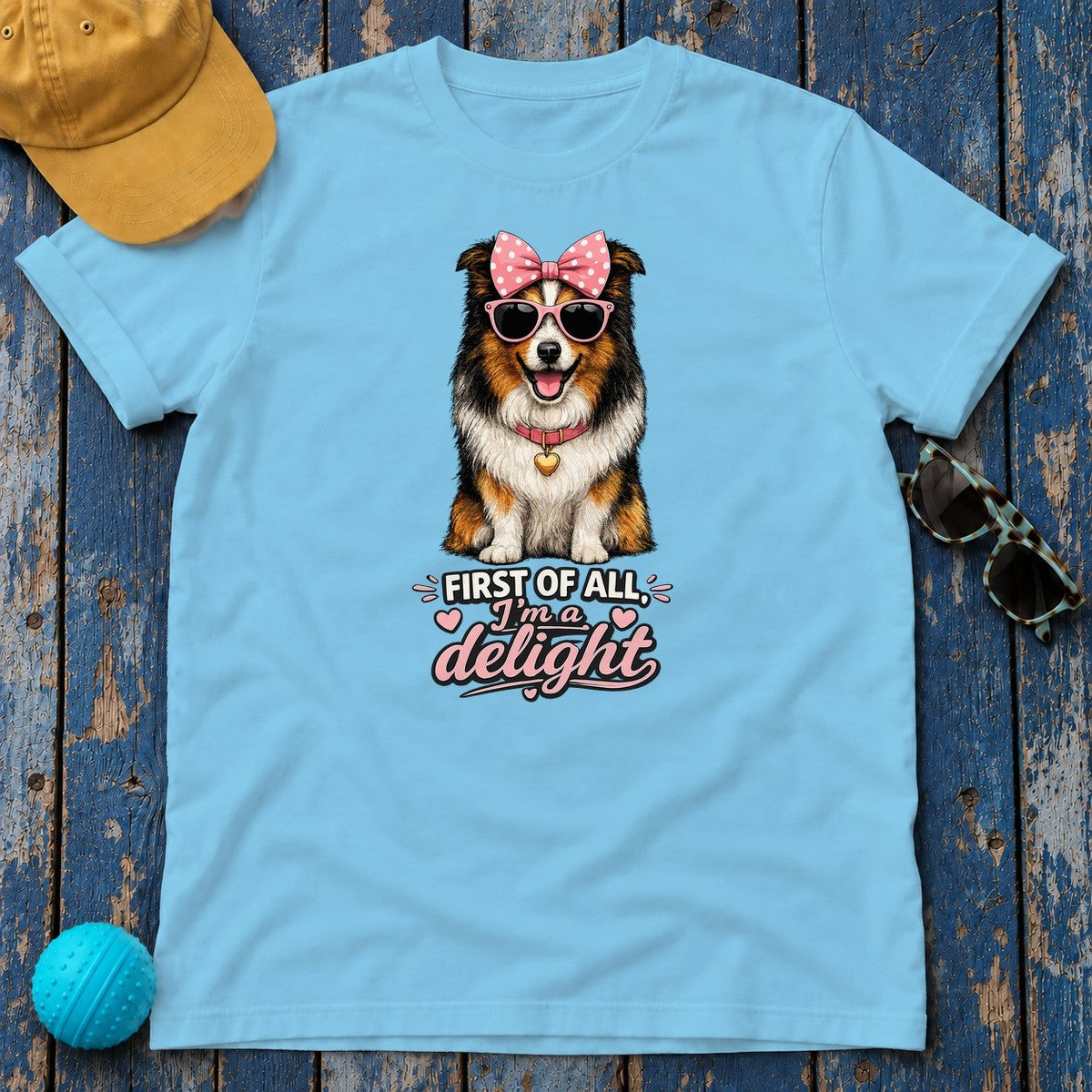 I'm a Delight Sheltie Bow T-Shirt in Sky
