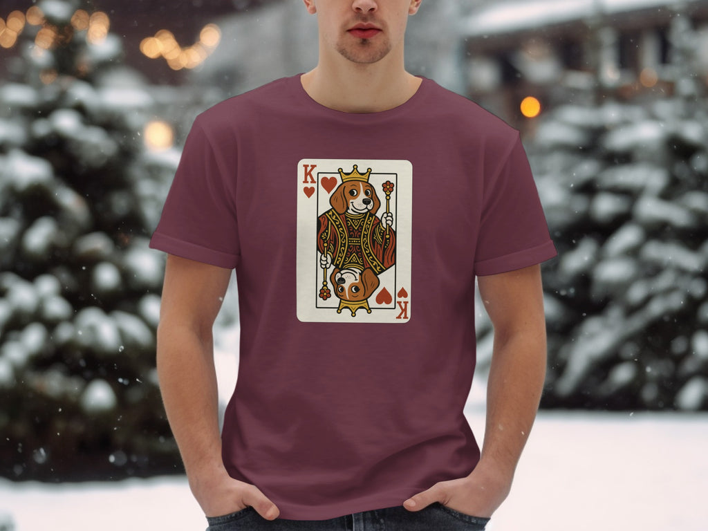 King Playing Card Graphic on Burgundy Shirt