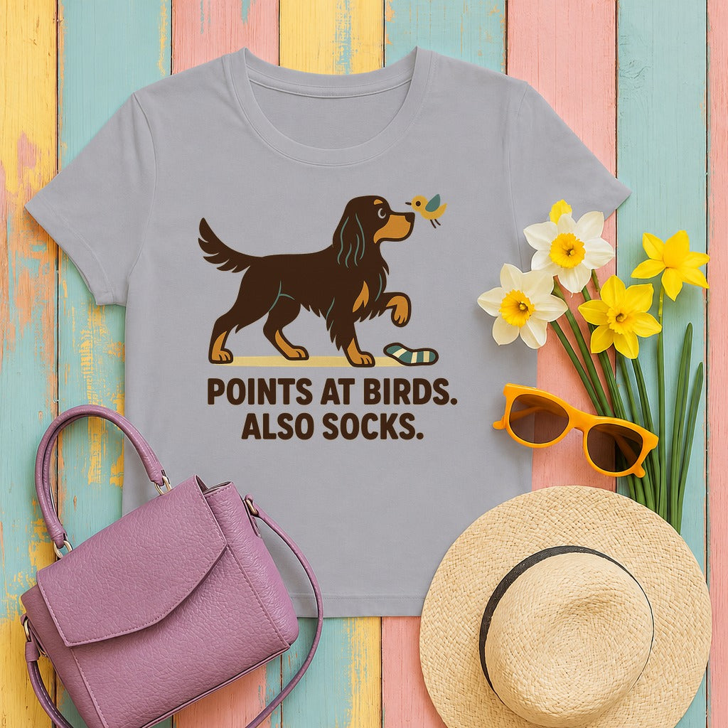 Gordon Points at Birds Also Socks Tee in Athletic Heather