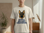 T-shirt featuring a German Shepherd graphic and text "GENTLE. GALLANT. GERMAN SHEPHERD."