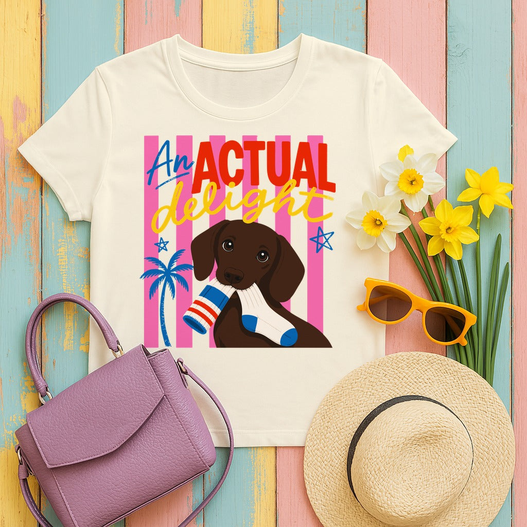 Actual Delight Dachshund & Socks T-Shirt in Natural