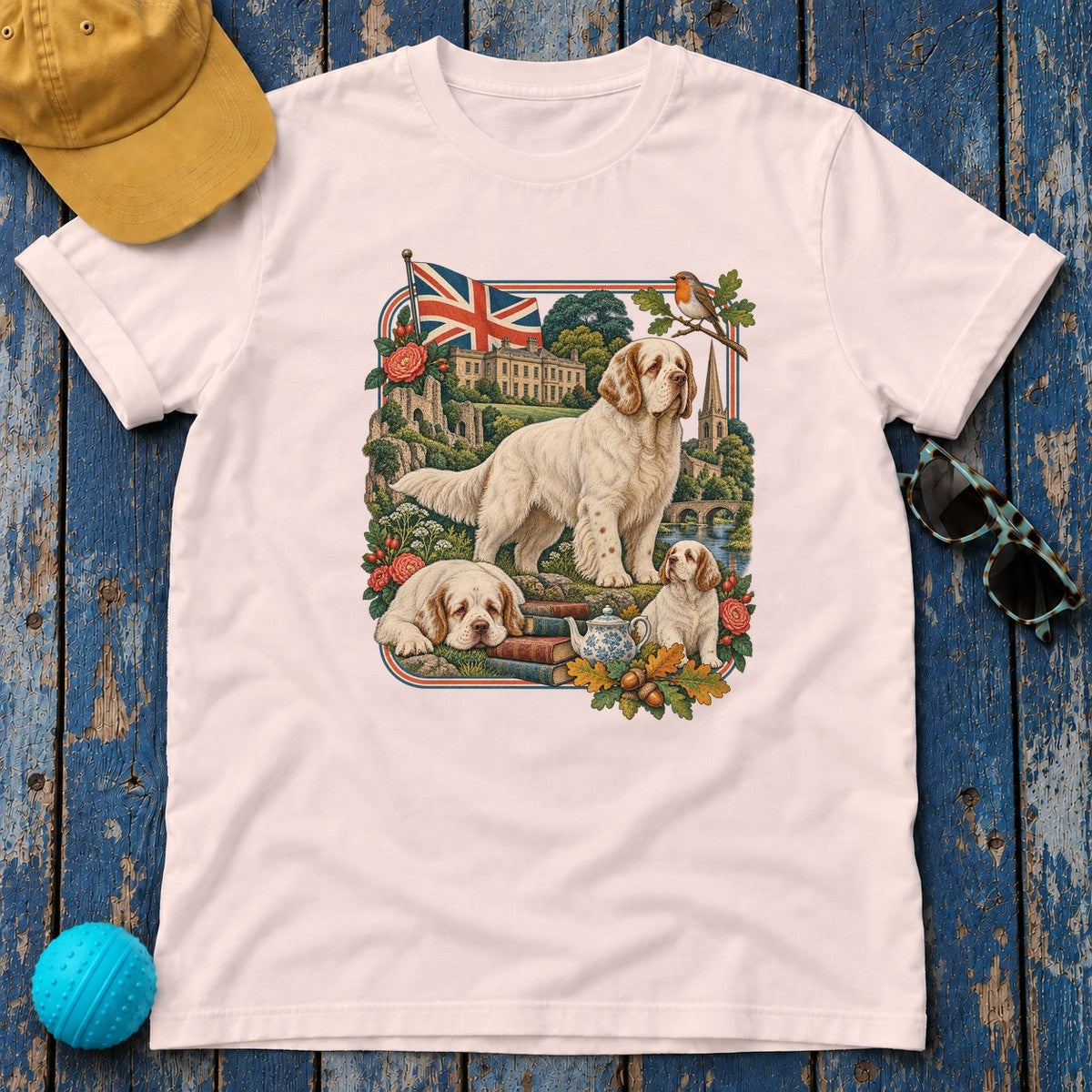 Clumber Spaniel England Heritage T-Shirt in Soft Pink